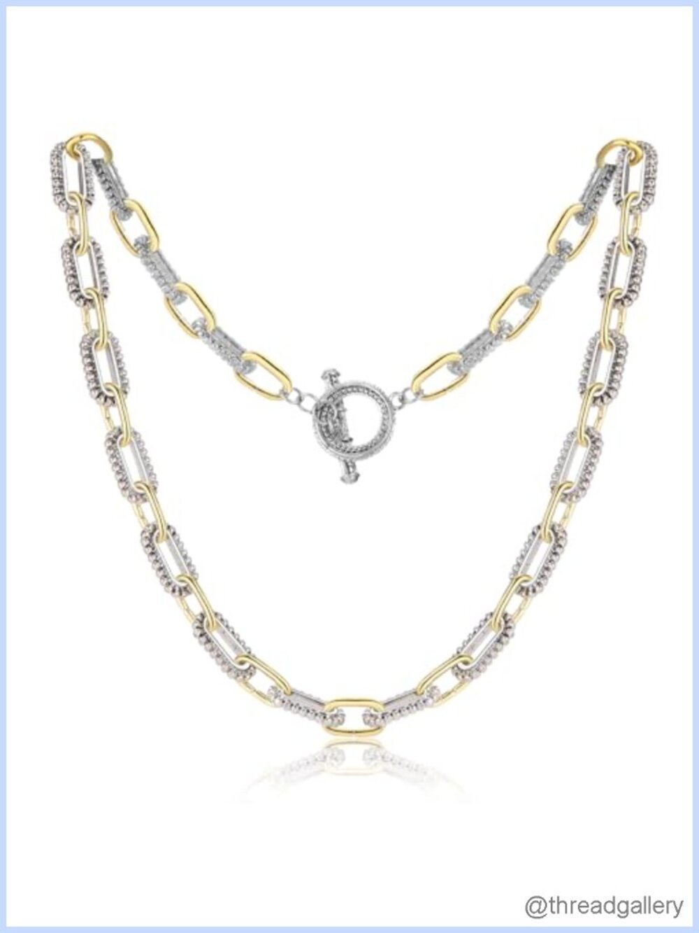18k Gold Plated Double Twist Link Necklace 2 Tone Choker Chain Jewelry